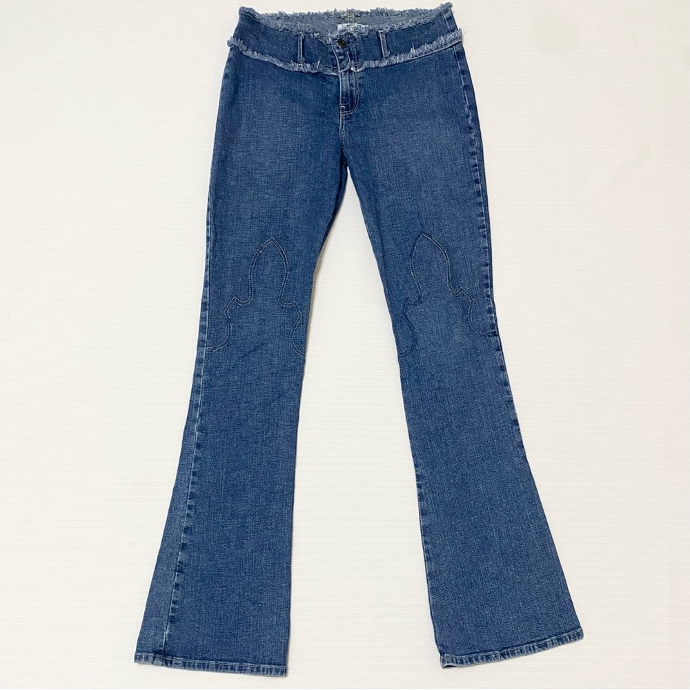 JNCO Vintage Y2K Fringe Flare Mid-Low Rise Embroidered Jeans